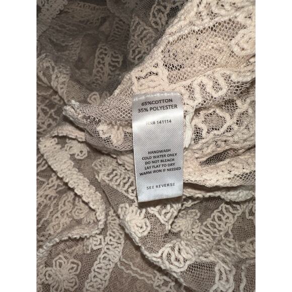 Yaira XL Beige Cream Lace Dress Tunic Top Boho Crochet Sheer 3/4 Sleeve - Picture 4 of 6